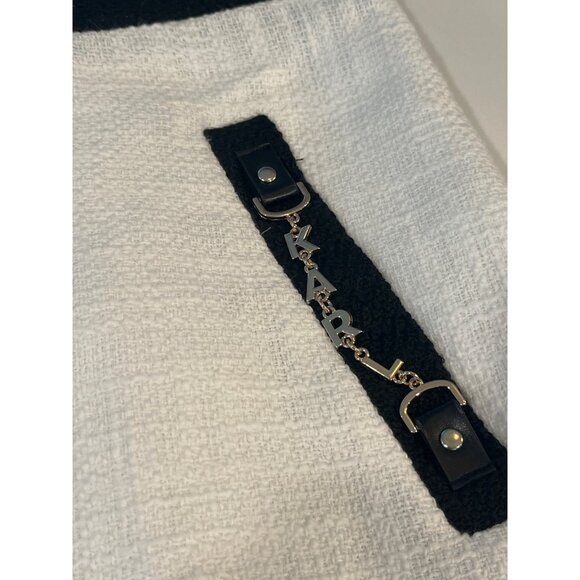 Karl Lagerfeld Paris Womens White & Black Mini Skirt W/ Gold Charm Accents Size - Picture 4 of 7